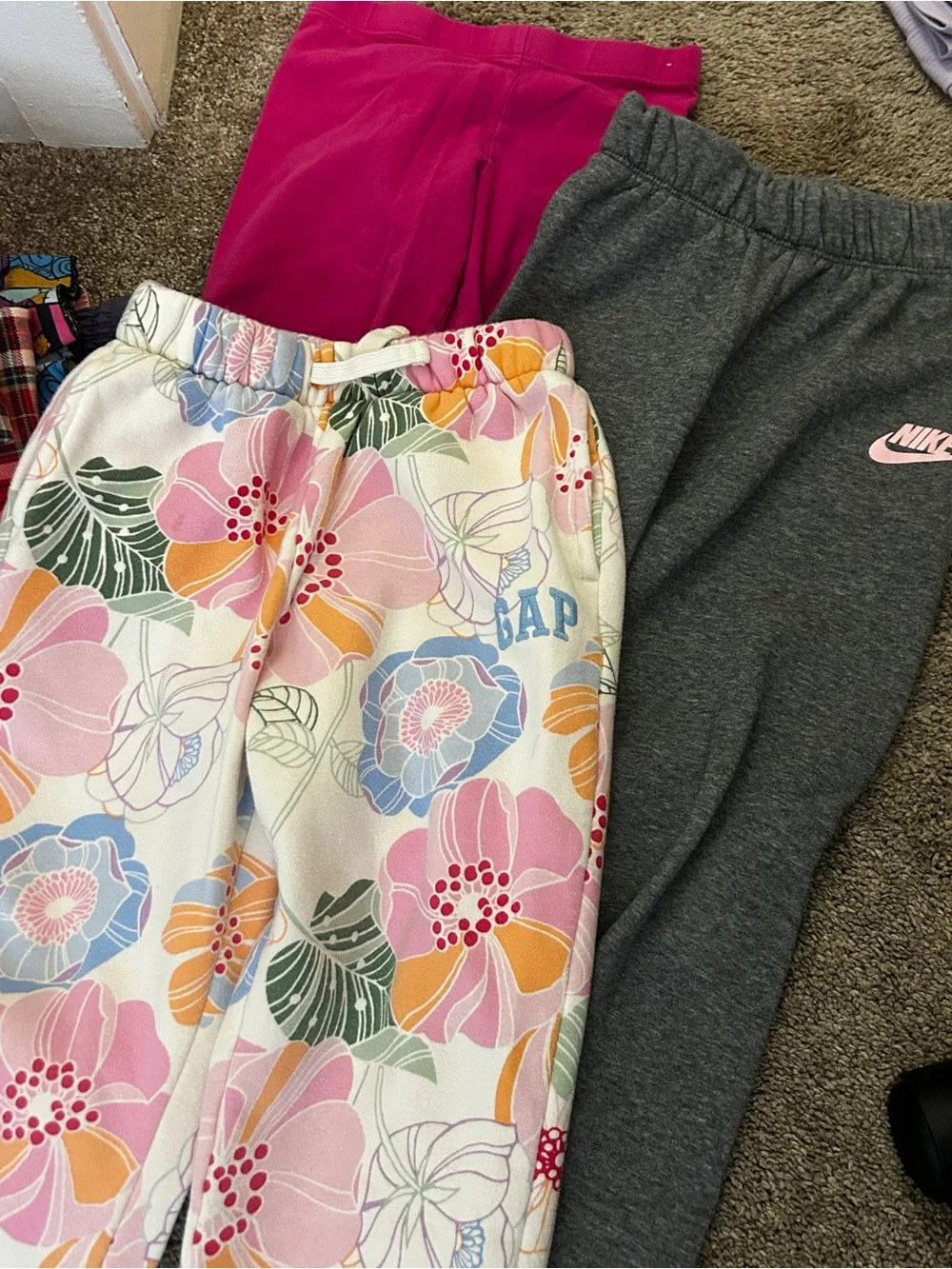 Nike Kids Gray Joggers with Light Pink Swoosh